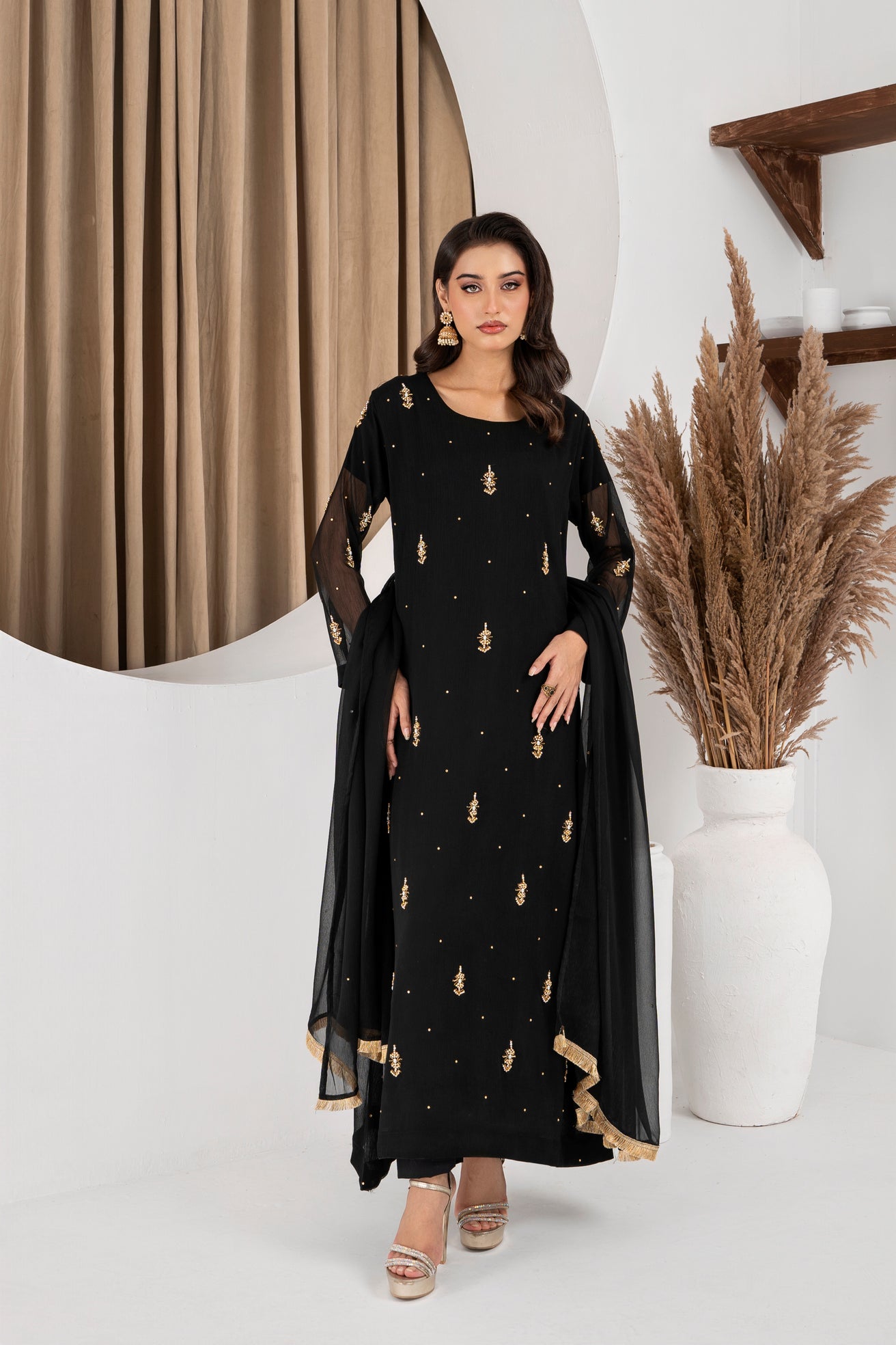 Jasmine Black Chiffon Flare Frock