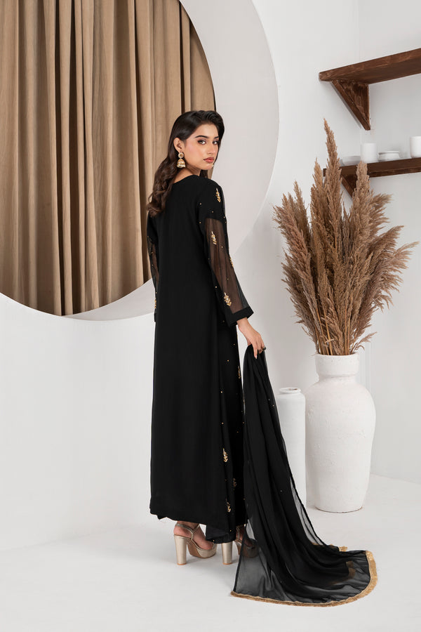Jasmine black chiffon flare frock