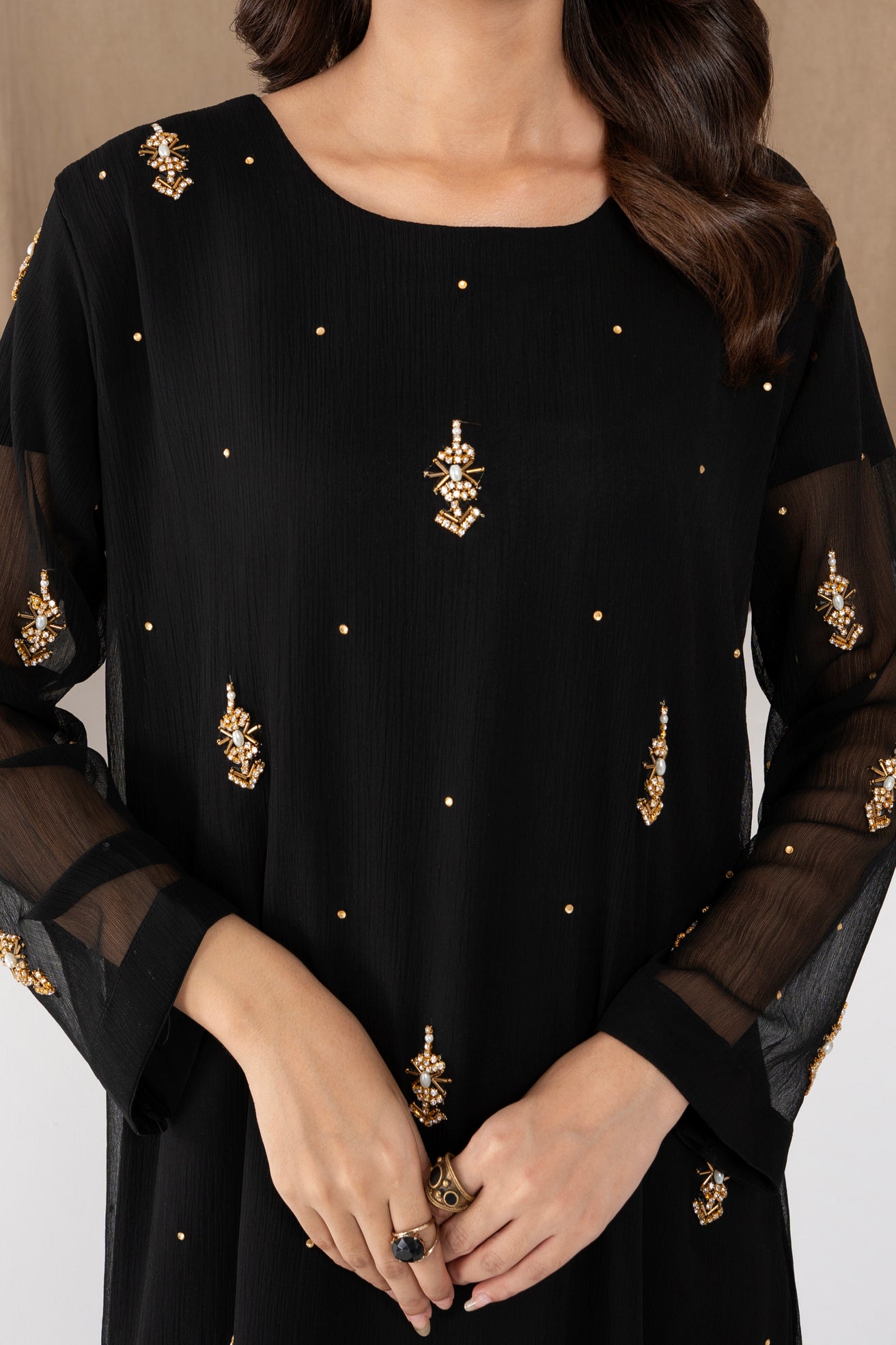 Jasmine Black Chiffon Flare Frock