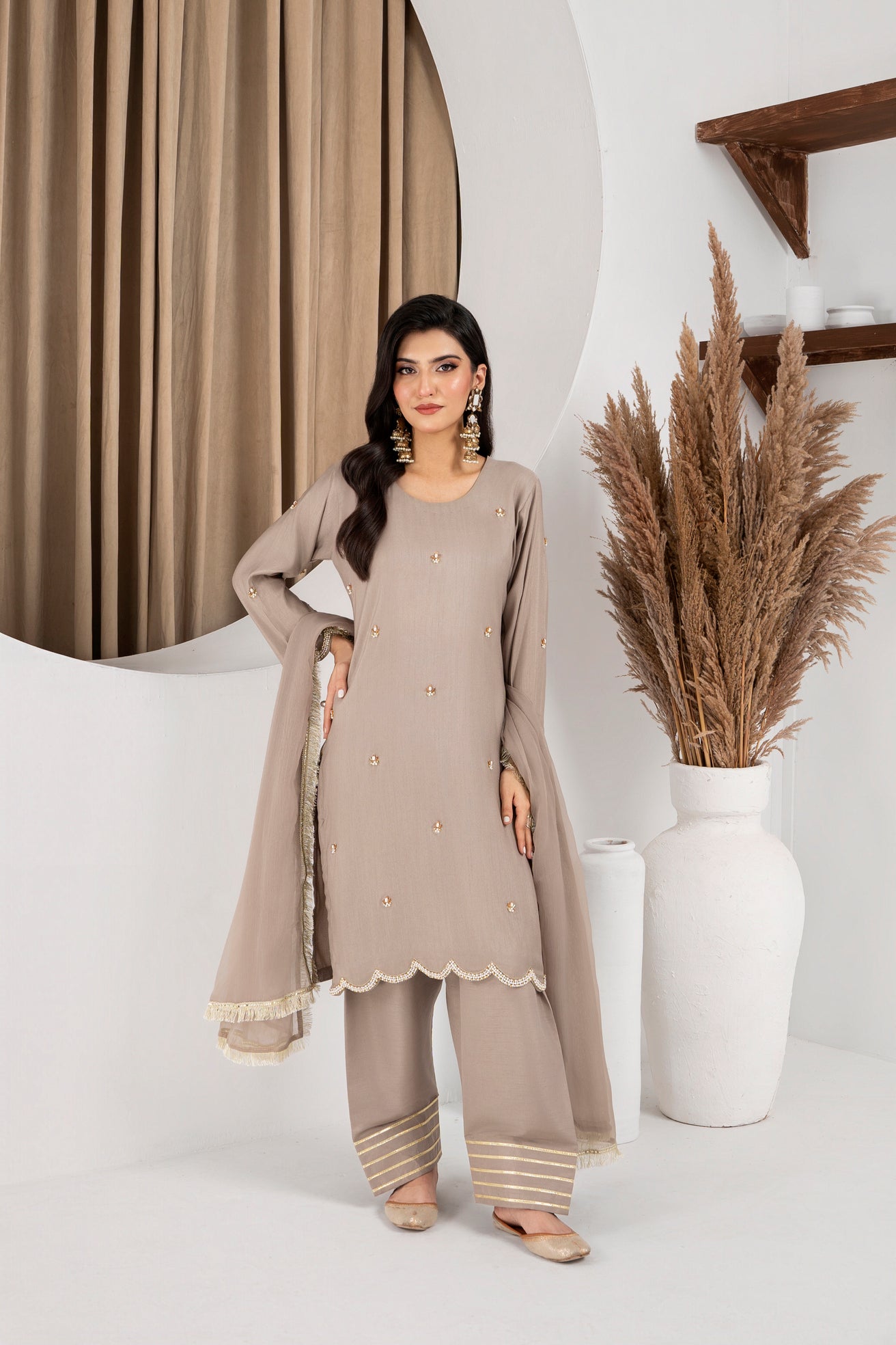 Lina Warm Taupe Beige Farshi Shalwar