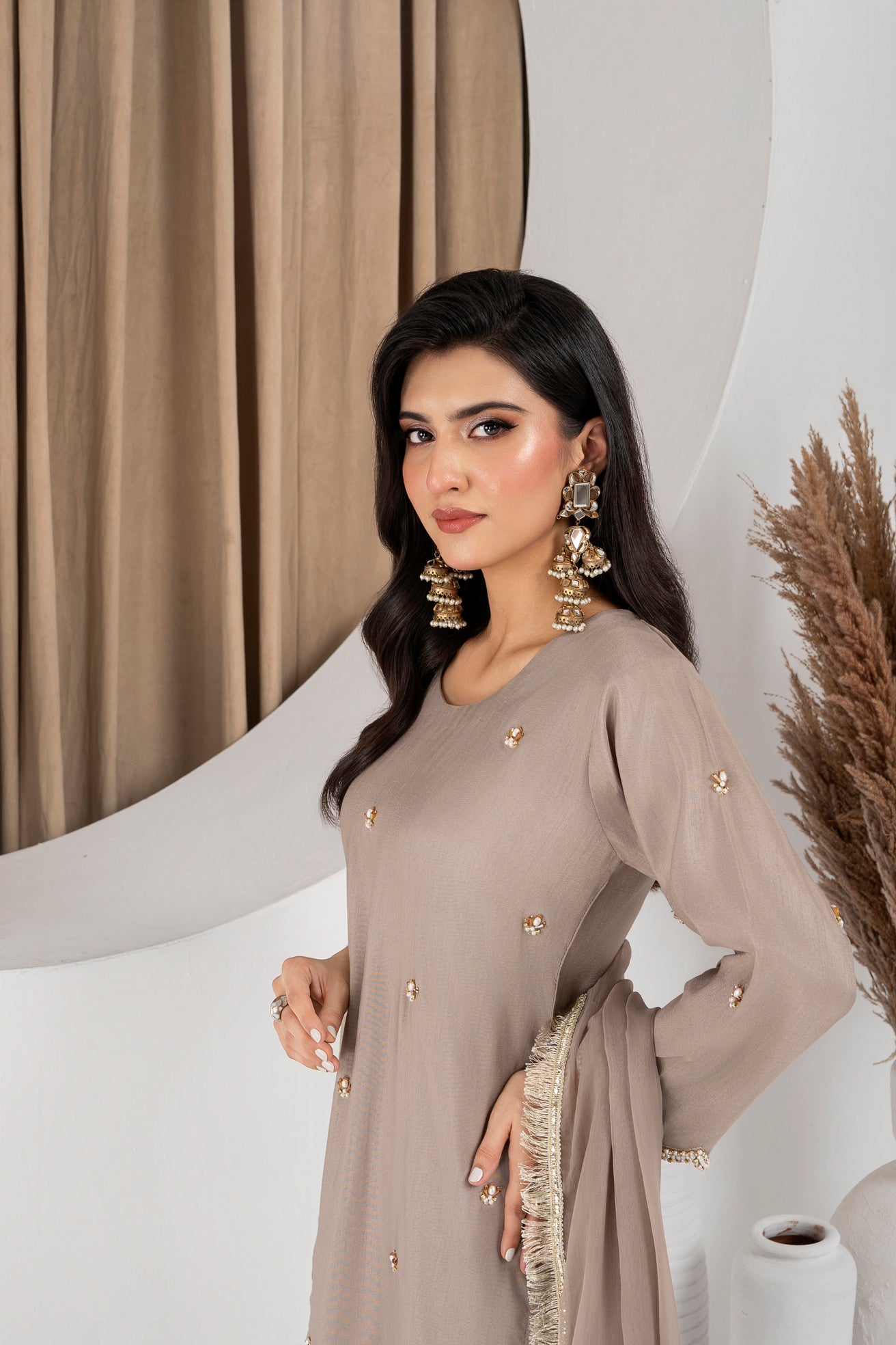 Lina Warm Taupe Beige Farshi Shalwar