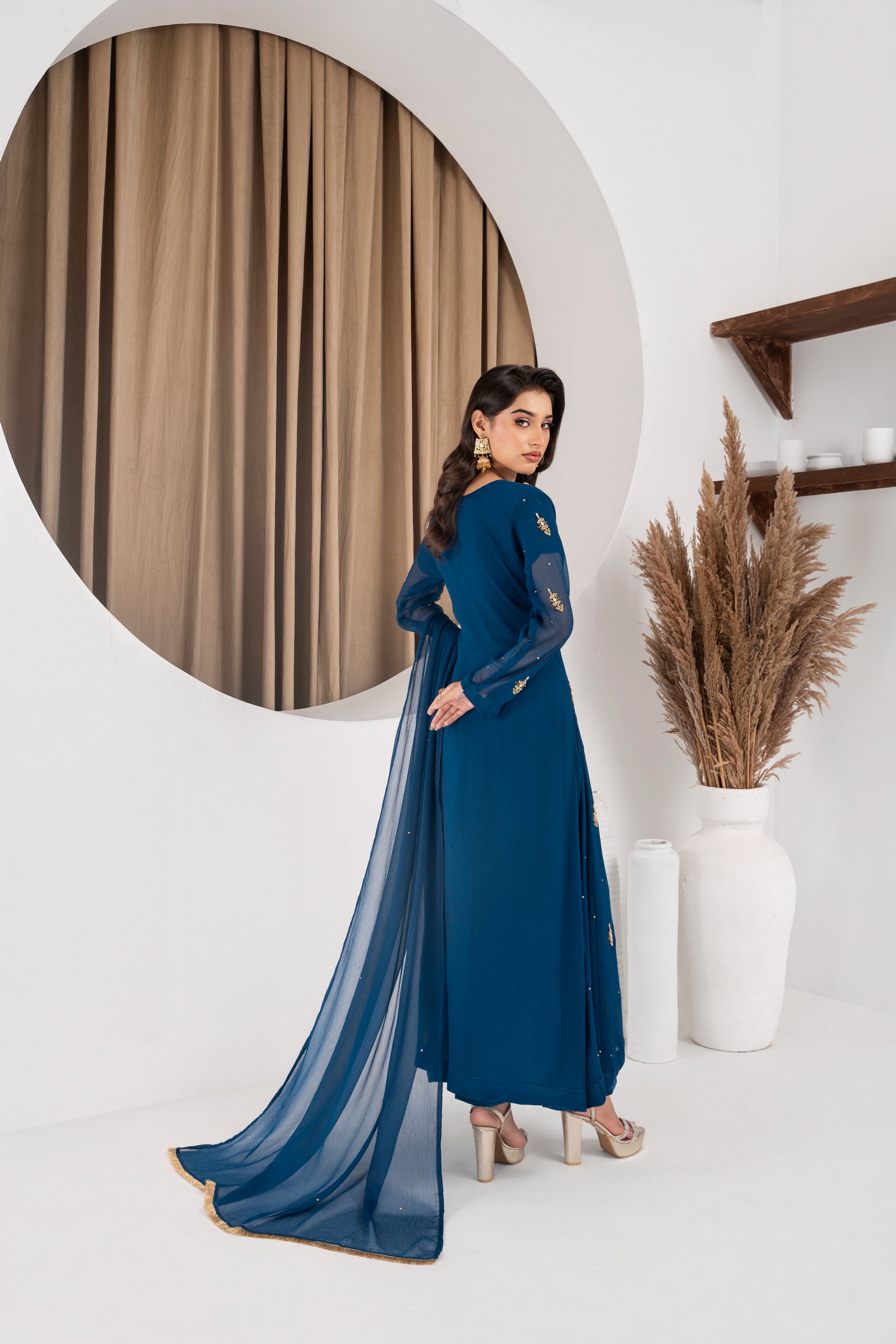 Jasmine Midnight Teal Chiffon Flare Frock