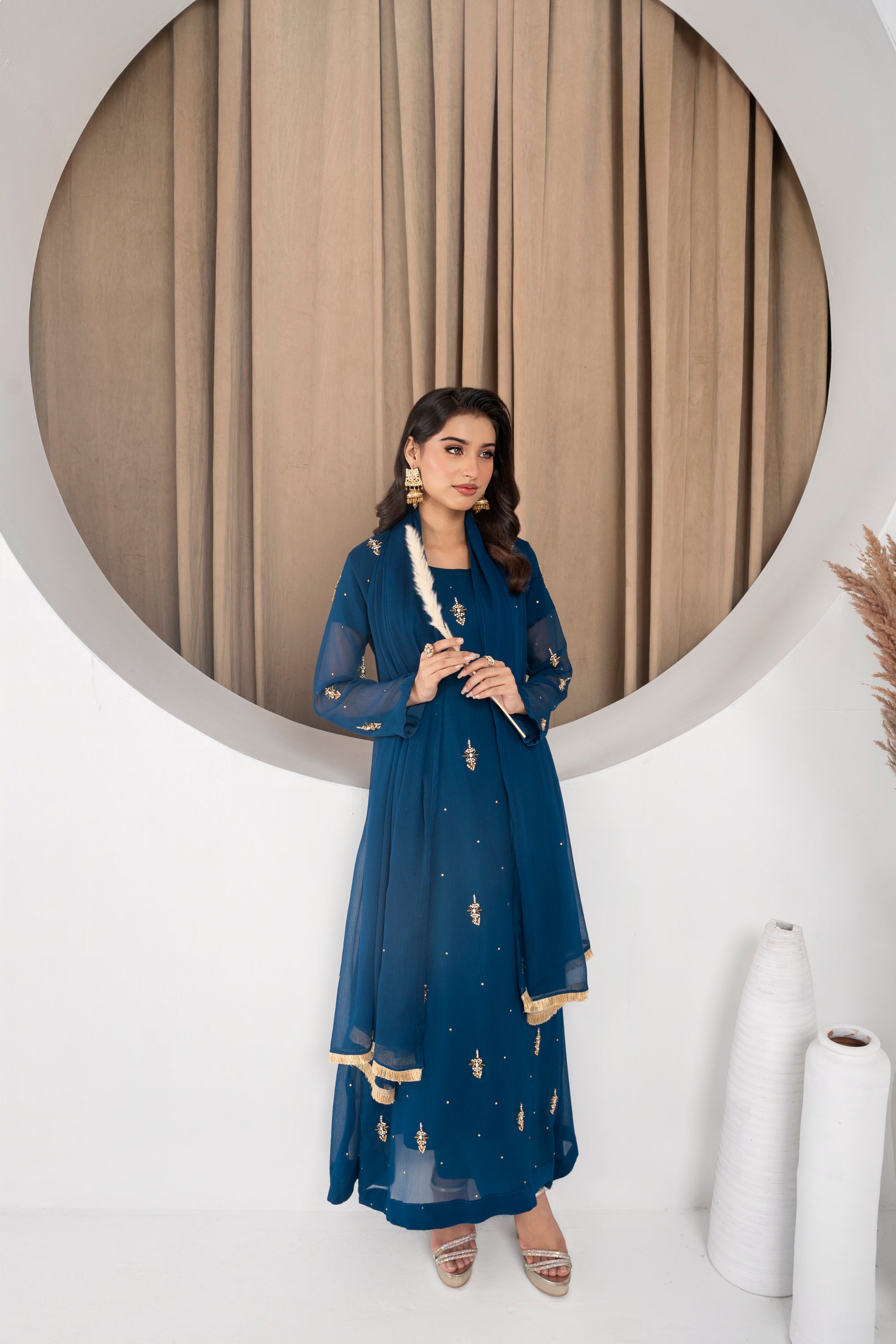 Jasmine Midnight Teal Chiffon Flare Frock