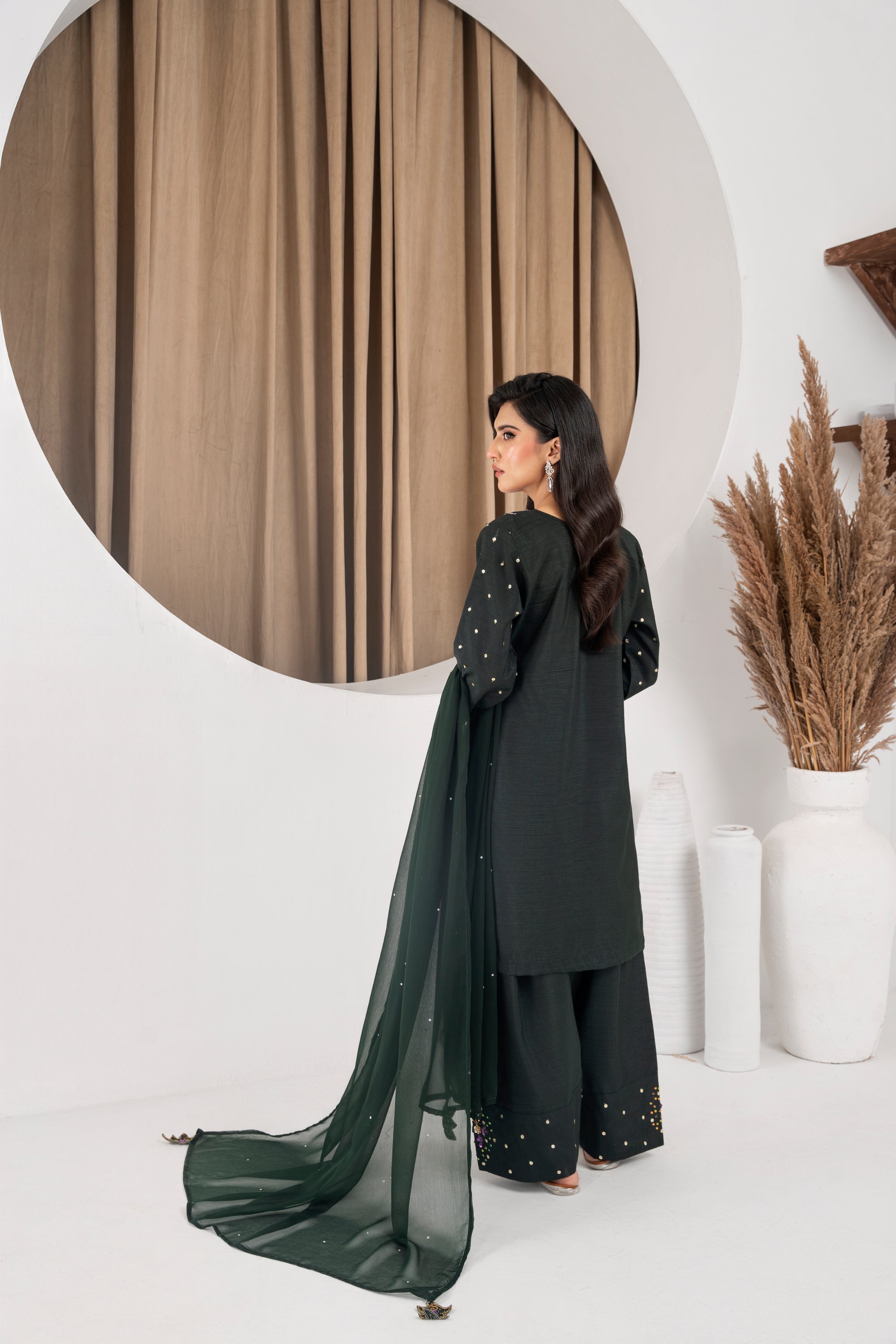 Aaliyah Emerald Green Farshi Shalwar