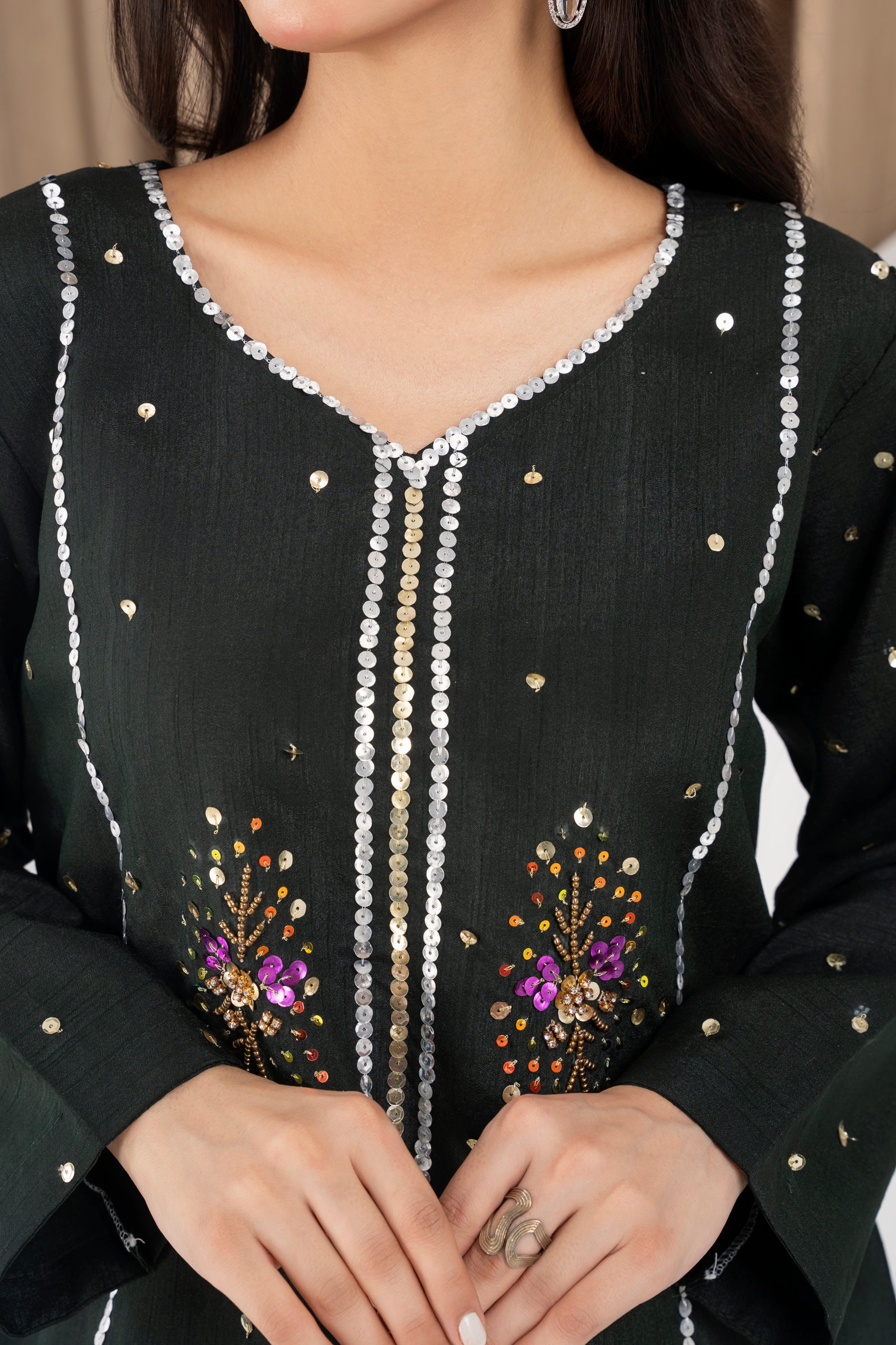 Aaliyah Emerald Green Farshi Shalwar