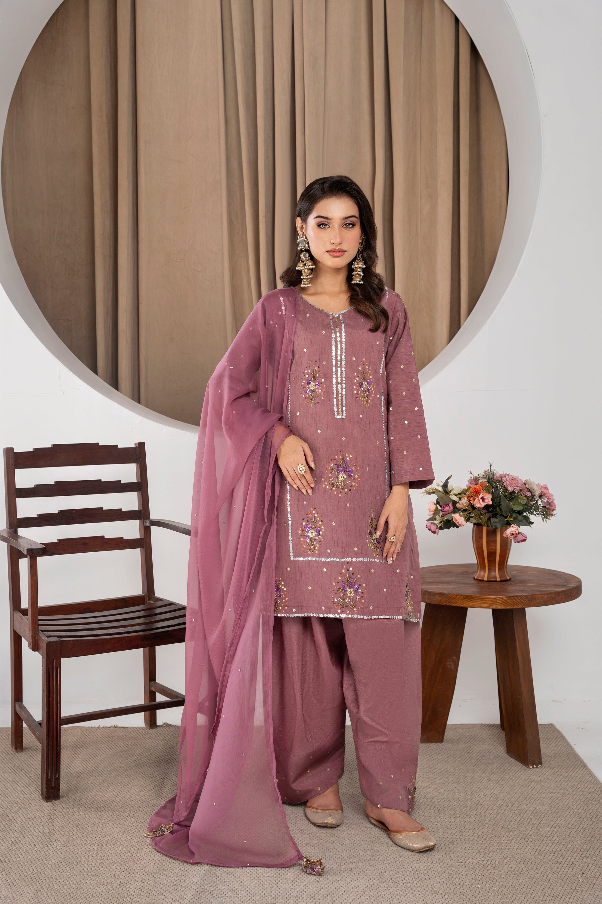 Aaliyah Dusky Muave Farshi Shalwar