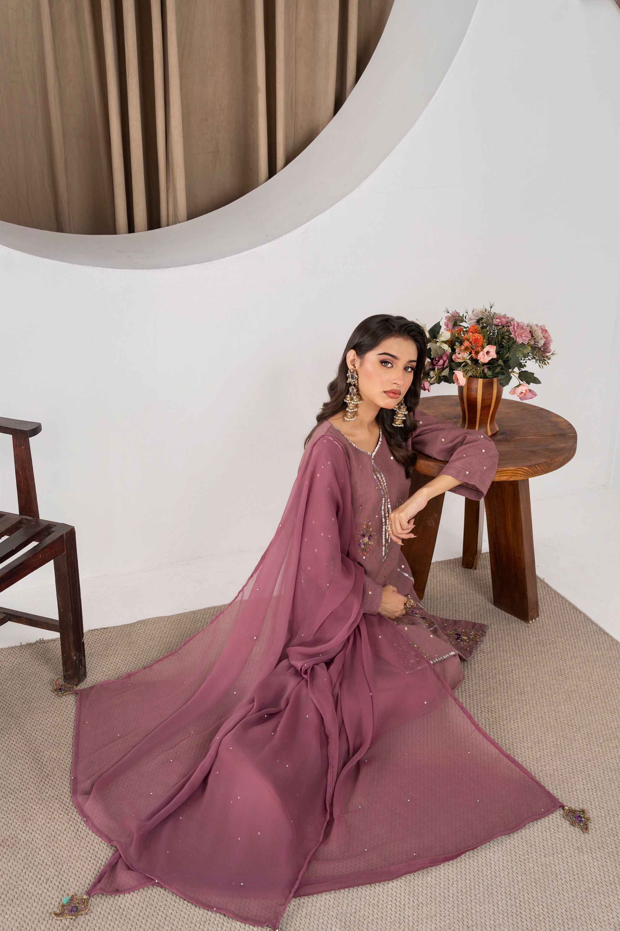 Aaliyah Dusky Muave Farshi Shalwar