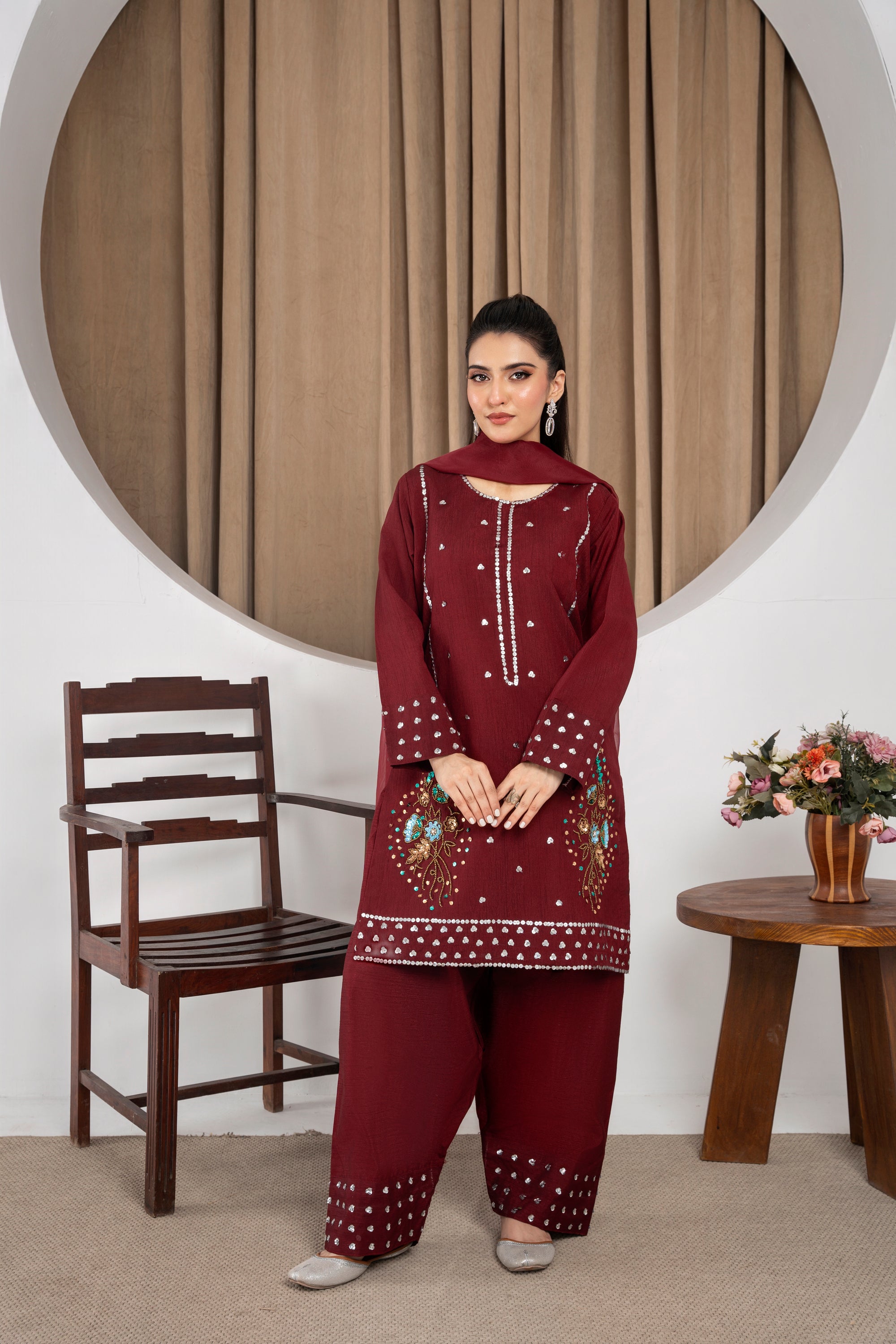 Eshal Classic Maroon Farshi Shalwar
