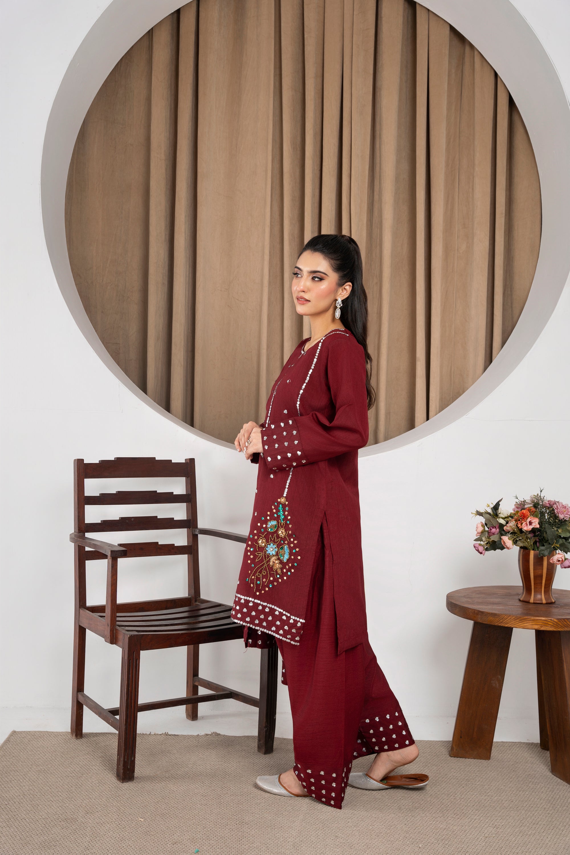 Eshal Classic Maroon Farshi Shalwar