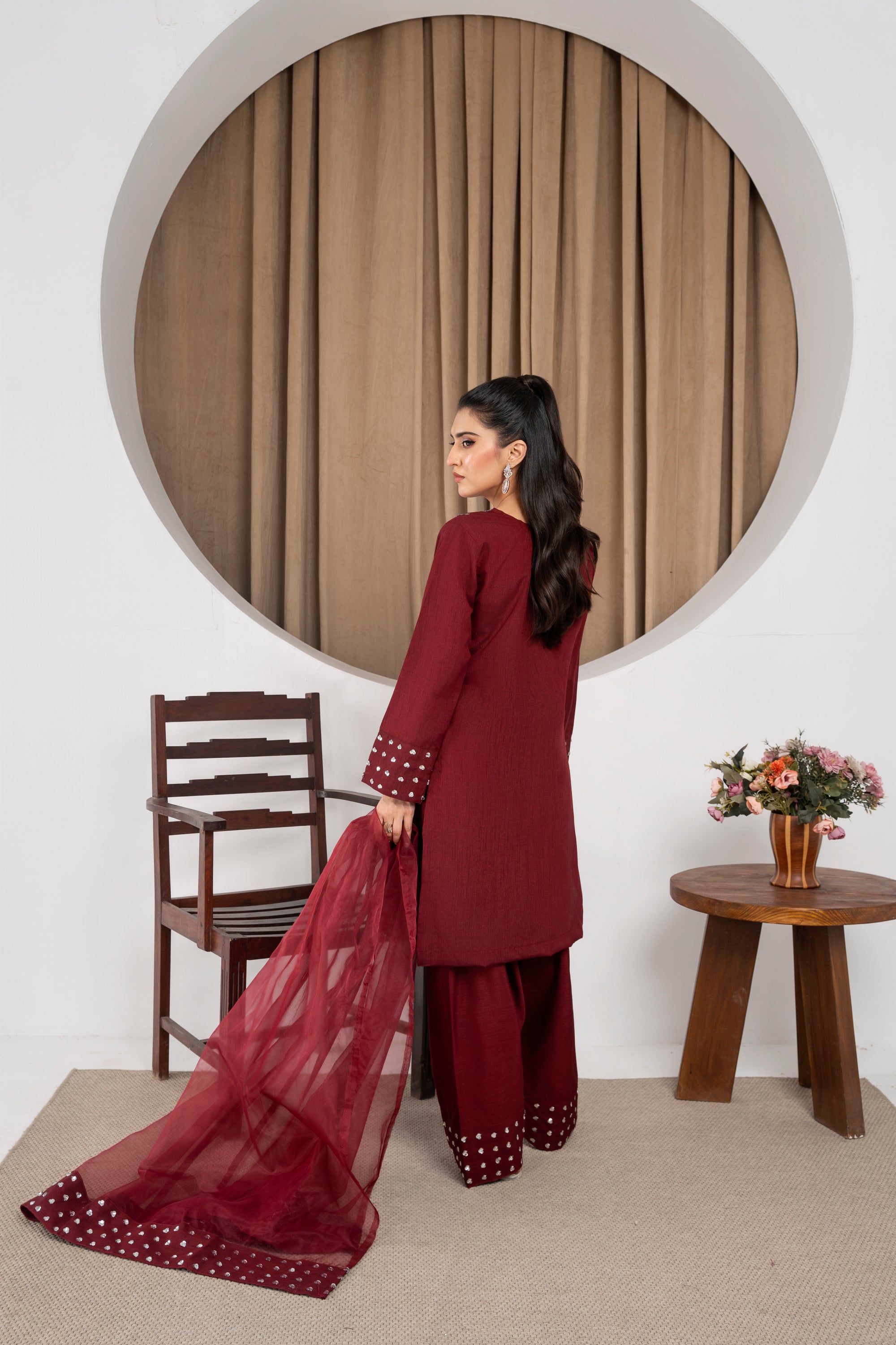 Eshal Classic Maroon Farshi Shalwar