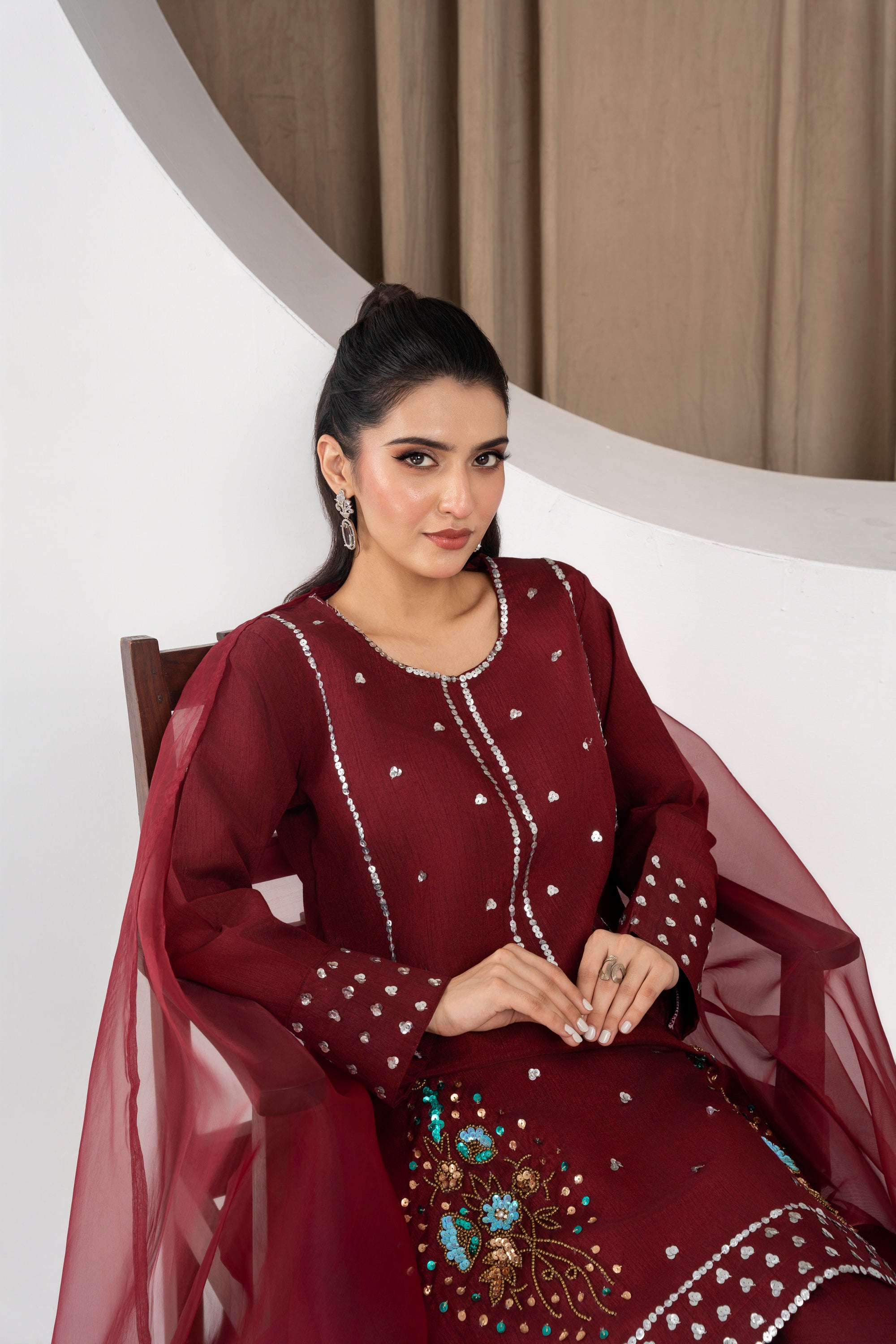 Eshal Classic Maroon Farshi Shalwar