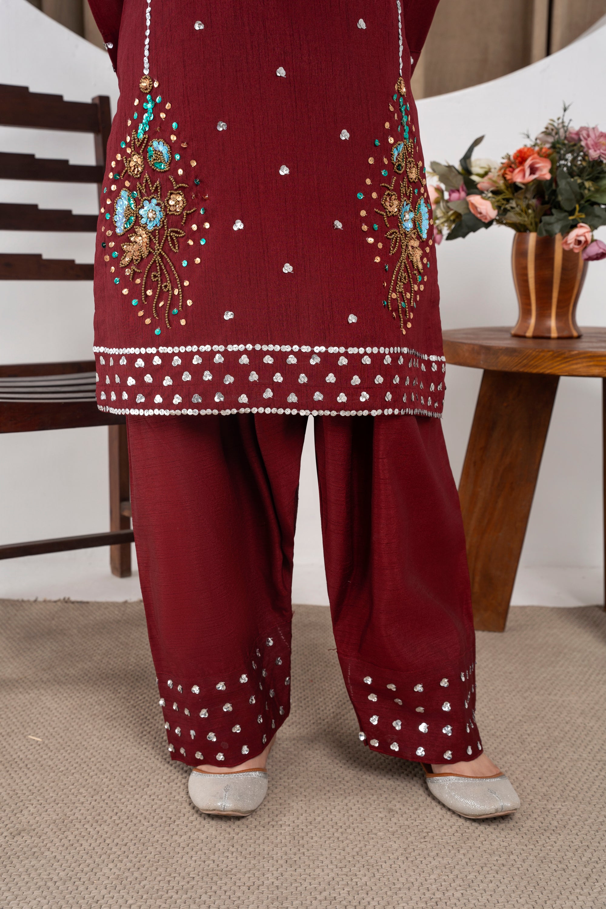 Eshal Classic Maroon Farshi Shalwar