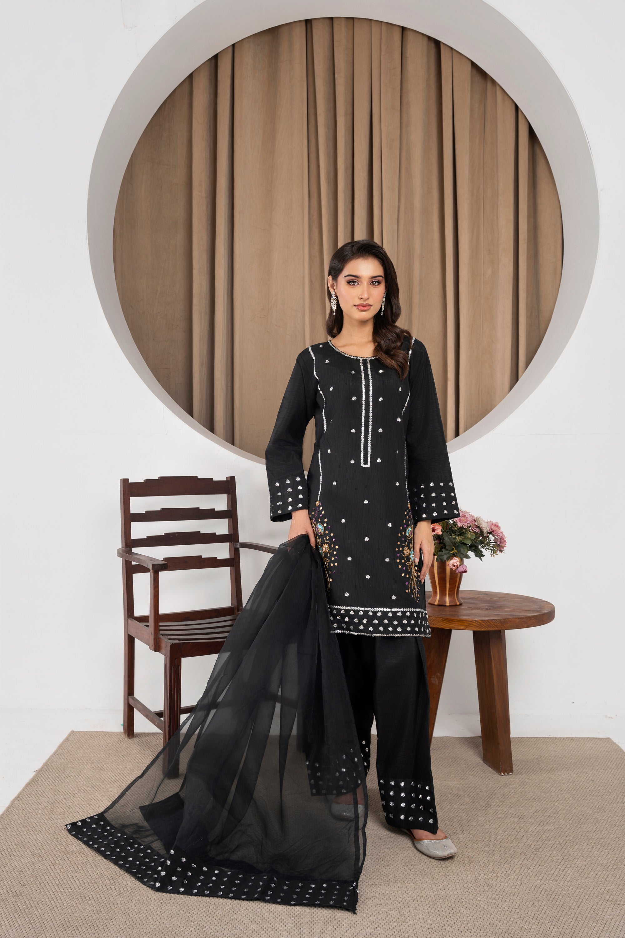 Eshal Pure Black Farshi Shalwar