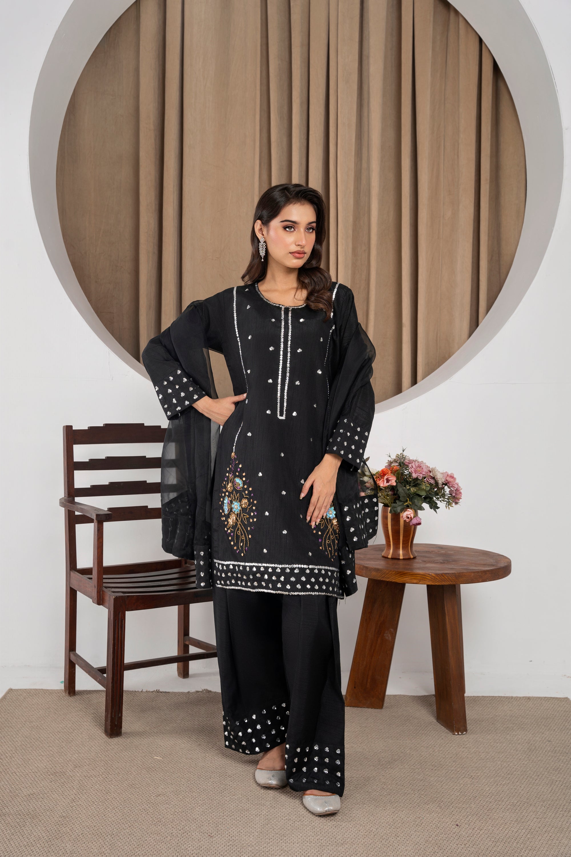 Eshal Pure Black Farshi Shalwar