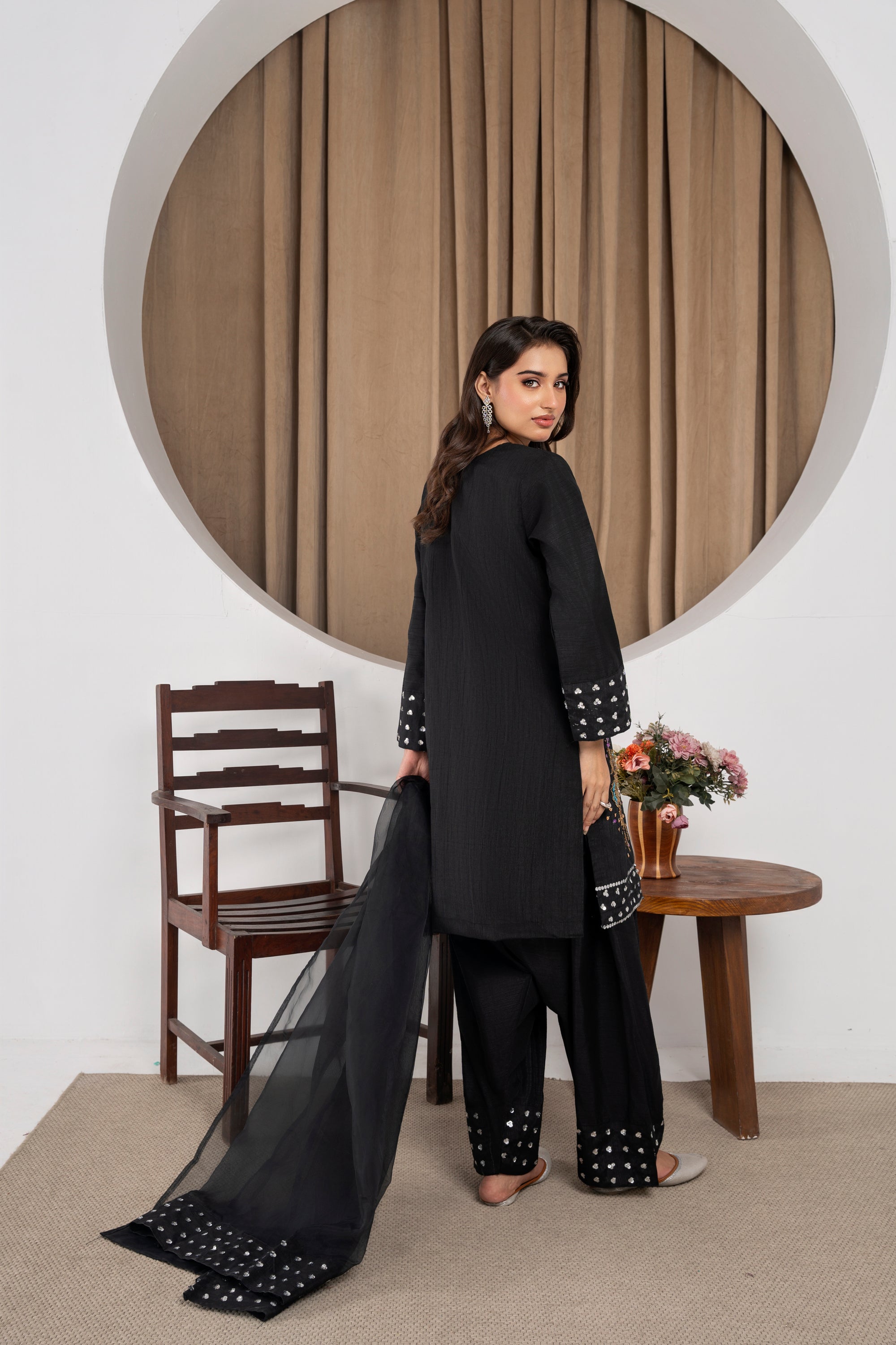 Eshal Pure Black Farshi Shalwar