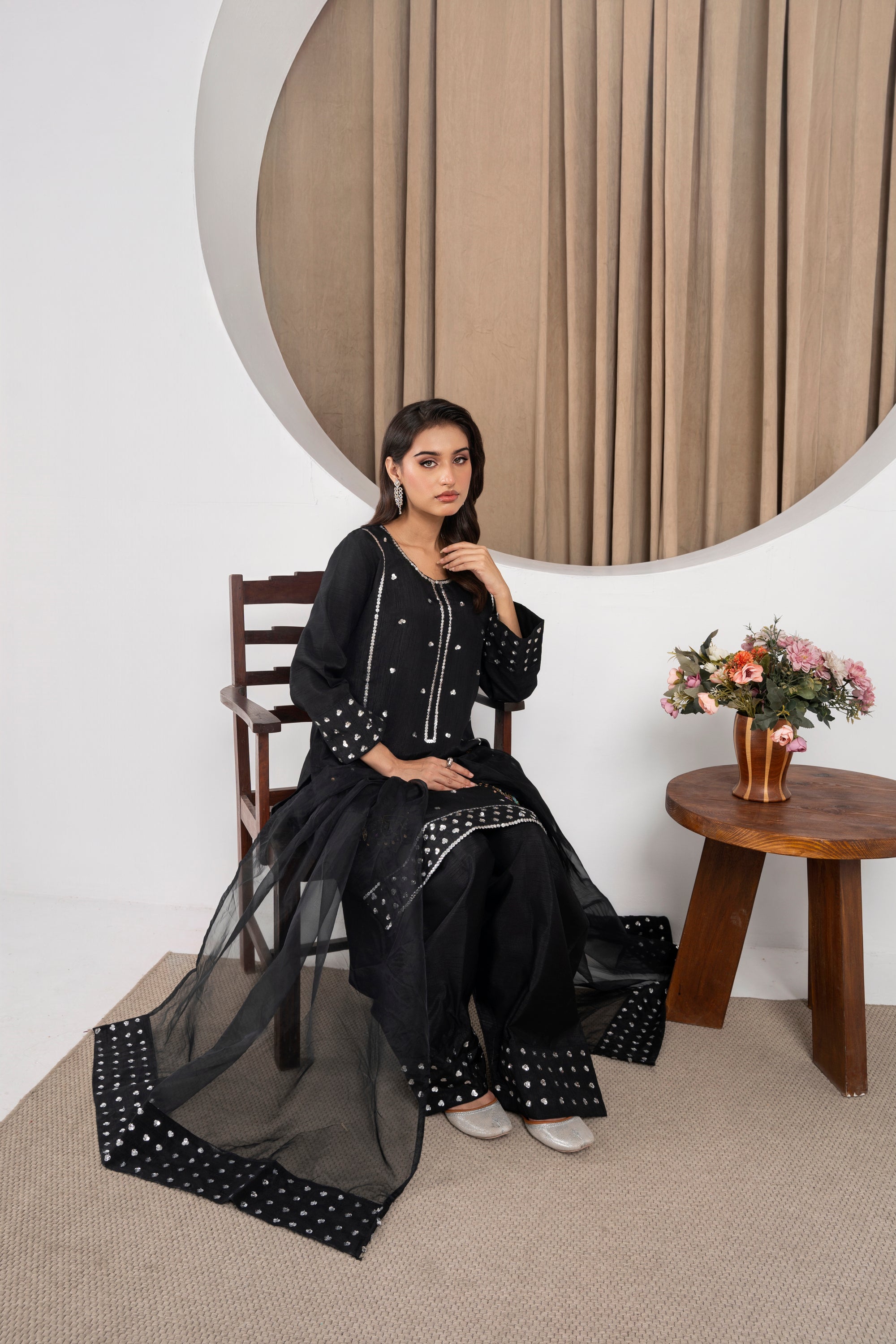 Eshal Pure Black Farshi Shalwar